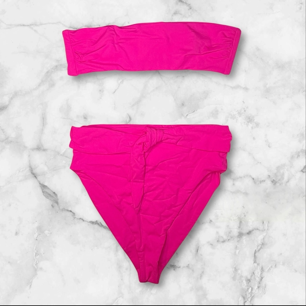 NWT | Mara Hoffman | Bandeau Bikini Set Two-Piece Swimsuit Hot Pink | Size M - Picture 2 of 10